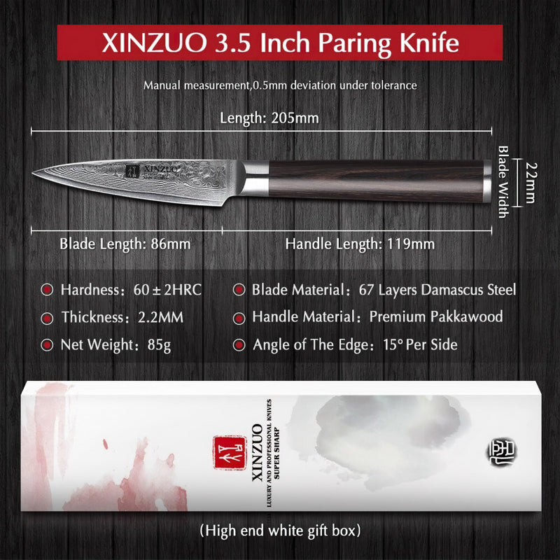 Xinzuo Professional Paring Knife Damascus Steel Stria He Series