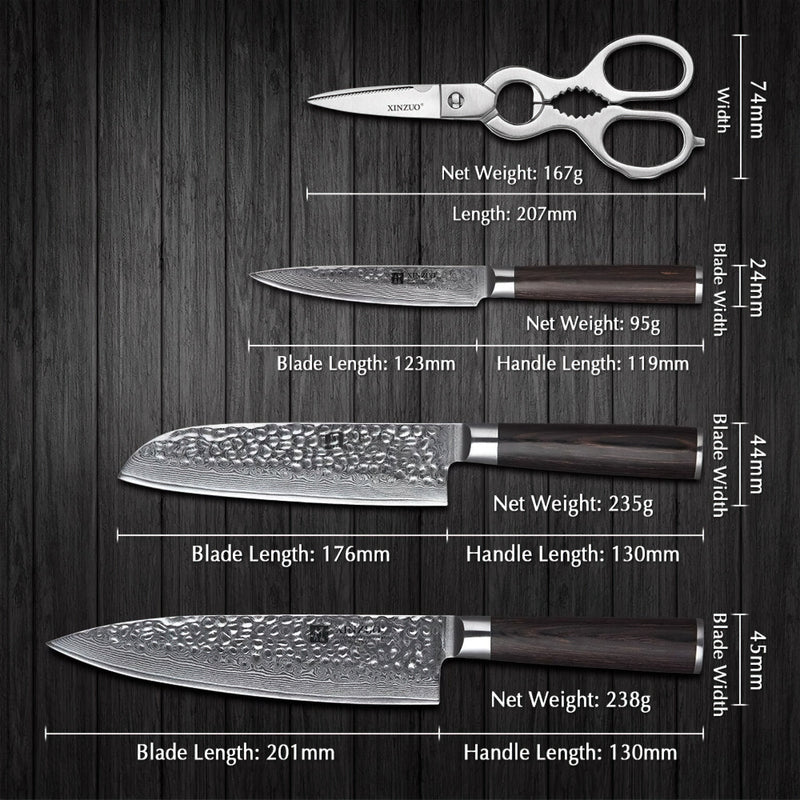 Xinzuo Professional Damascus Knife Set 5 Pieces Stria He Series 