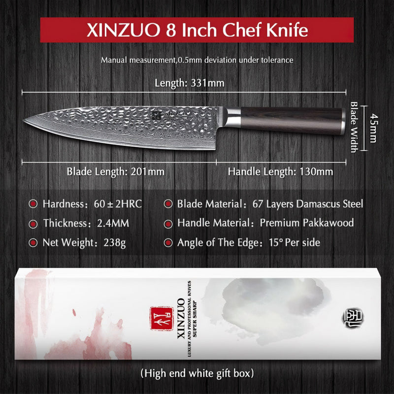 Xinzuo Professional Chef Knife Damascus Steel Stria He Series