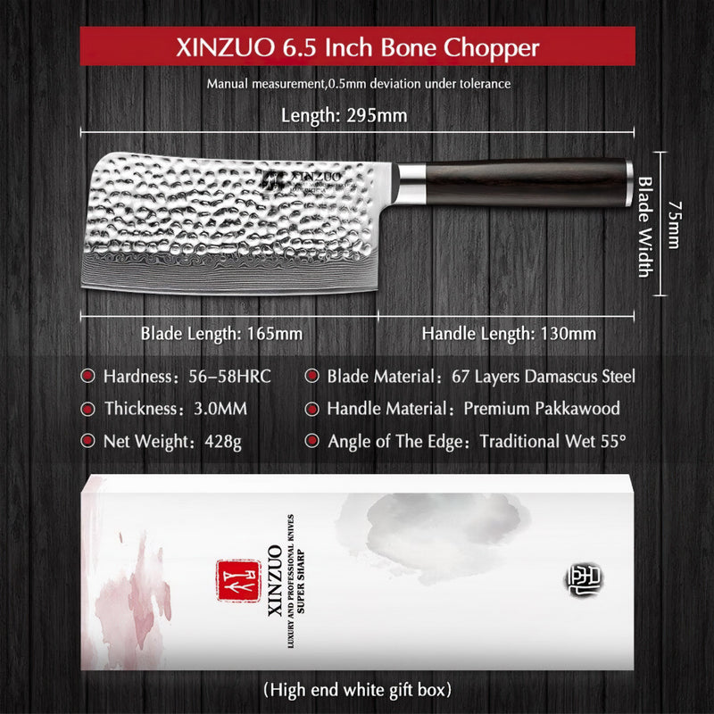 Xinzuo Professional Bone Chopper Knife Damascus Steel Stria He Series