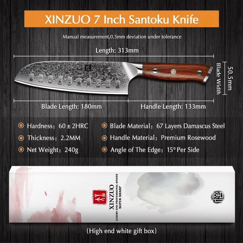 Professional Santoku Knife Damascus Steel Yu Series