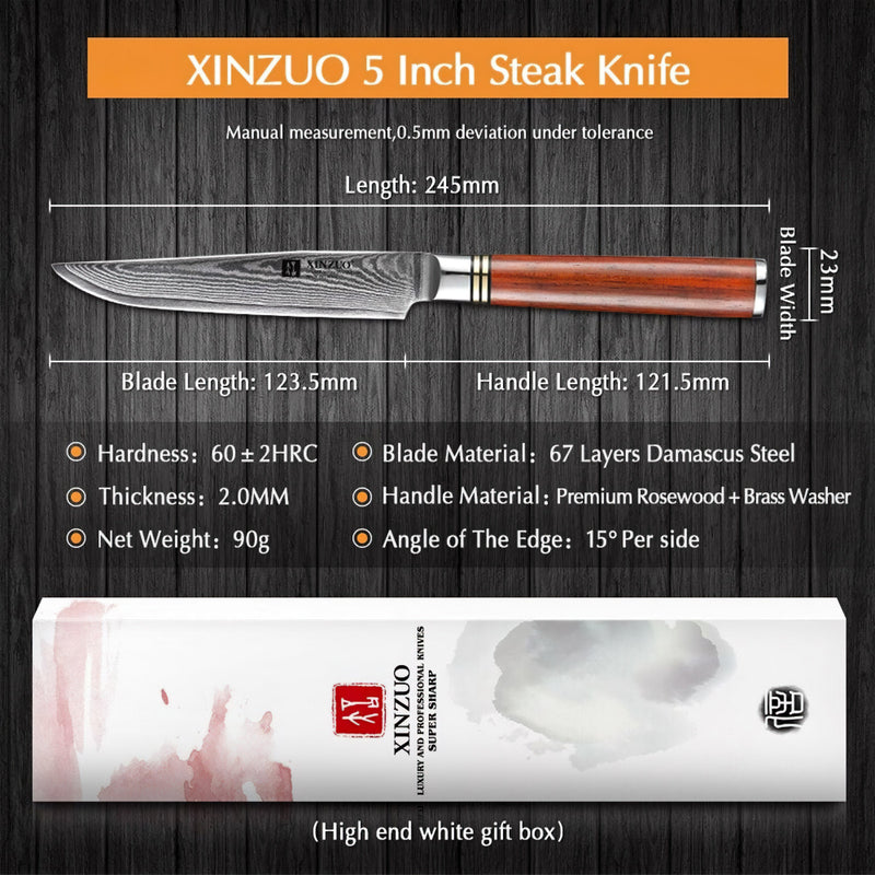 Xinzuo Professional Steak Knife Damascus Steel He Series