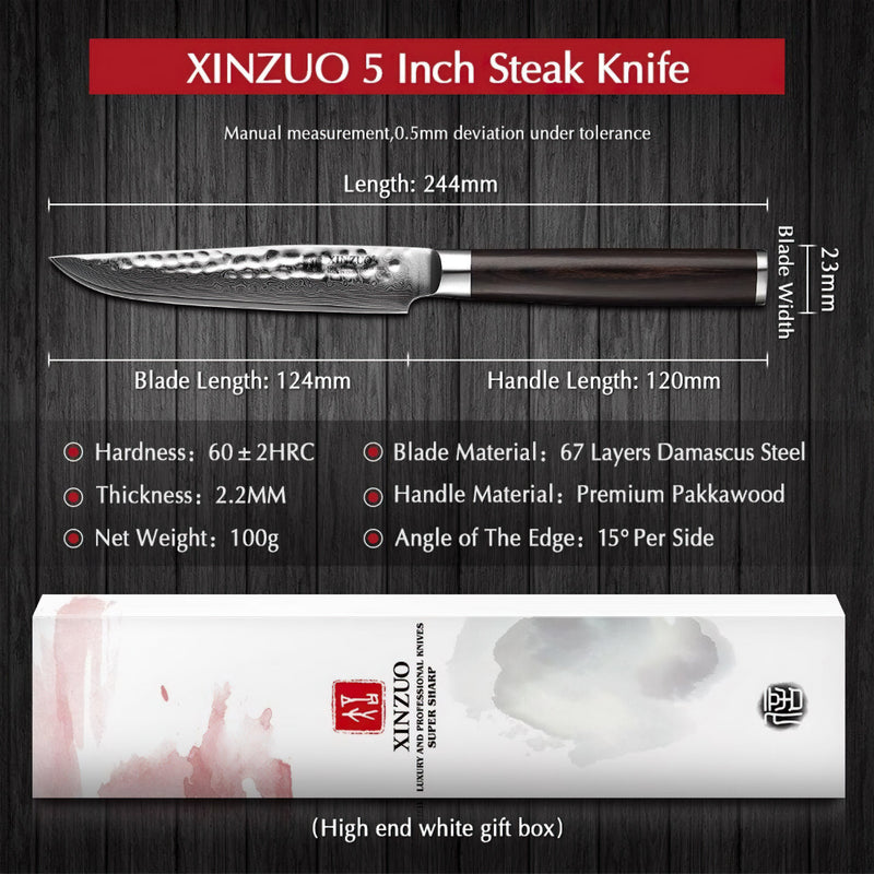 Xinzuo Professional Steak Knife Damascus Steel Stria He Series