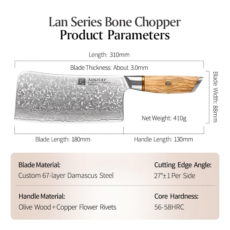 Xinzuo Professional Bone Chopper Knife Damascus Steel Lan Series