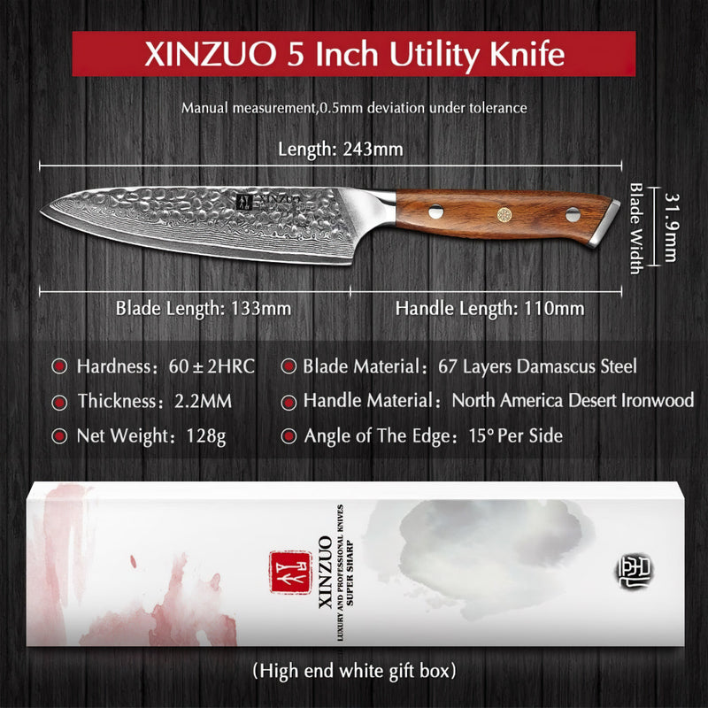 Xinzuo Professional Utility Knife Damascus Steel Stria Yu Series