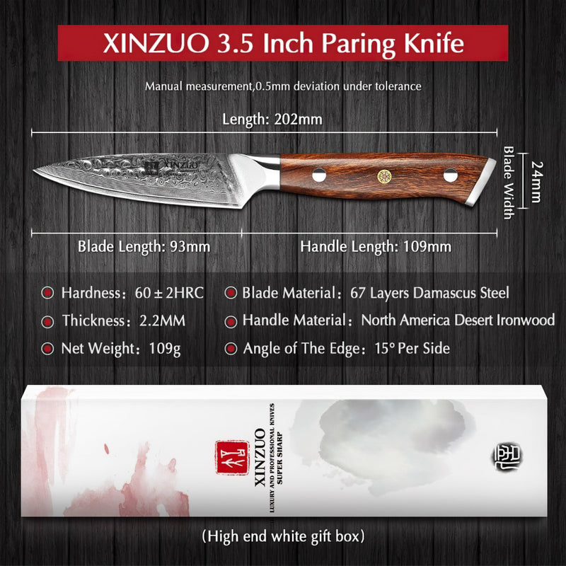 Xinzuo Professional Paring Knife Damascus Steel Stria Yu Series