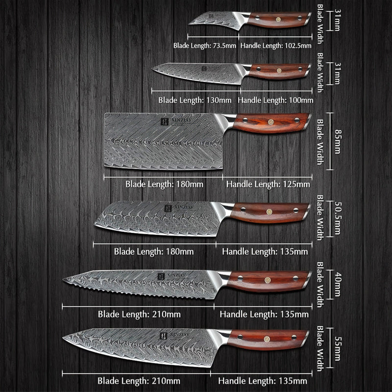 Xinzuo Professional Damascus Kitchen Knife Set 6 Pieces Yi Series