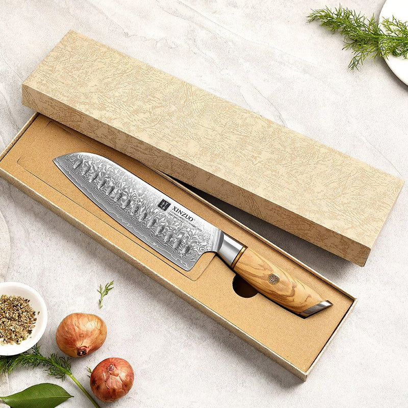 Xinzuo Professional Santoku Knife Damascus Steel Lan Series