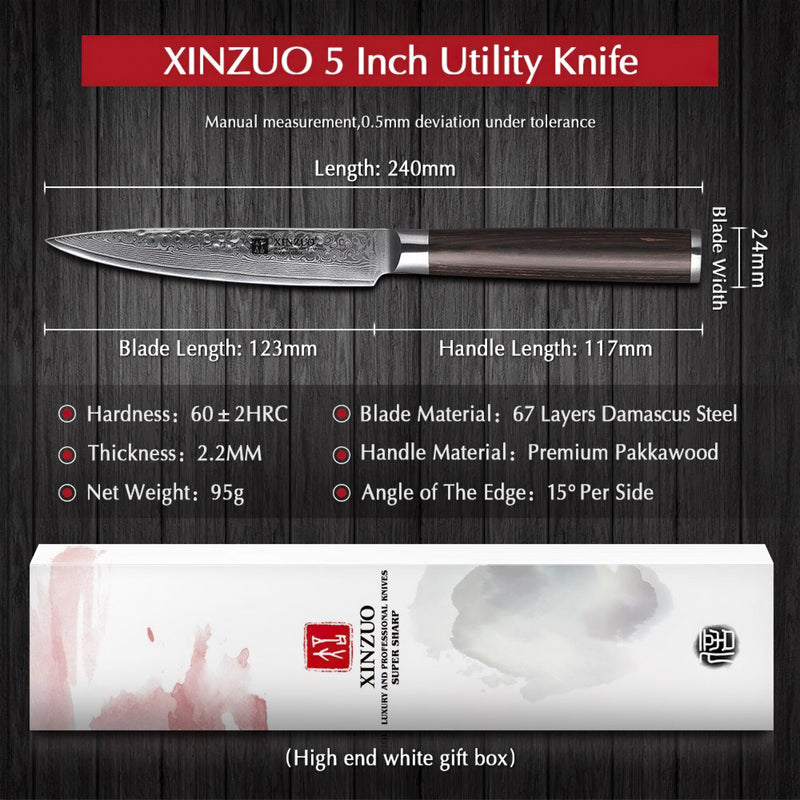 Xinzuo Professional Utility Knife Damascus Steel Stria He Series