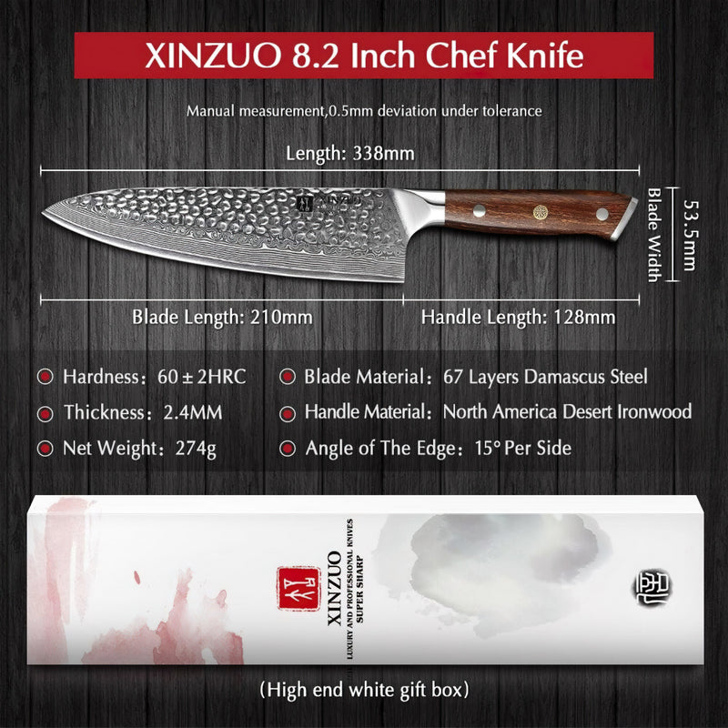 Xinzuo Professional Chef Knife Damascus Steel Stria Yu Series