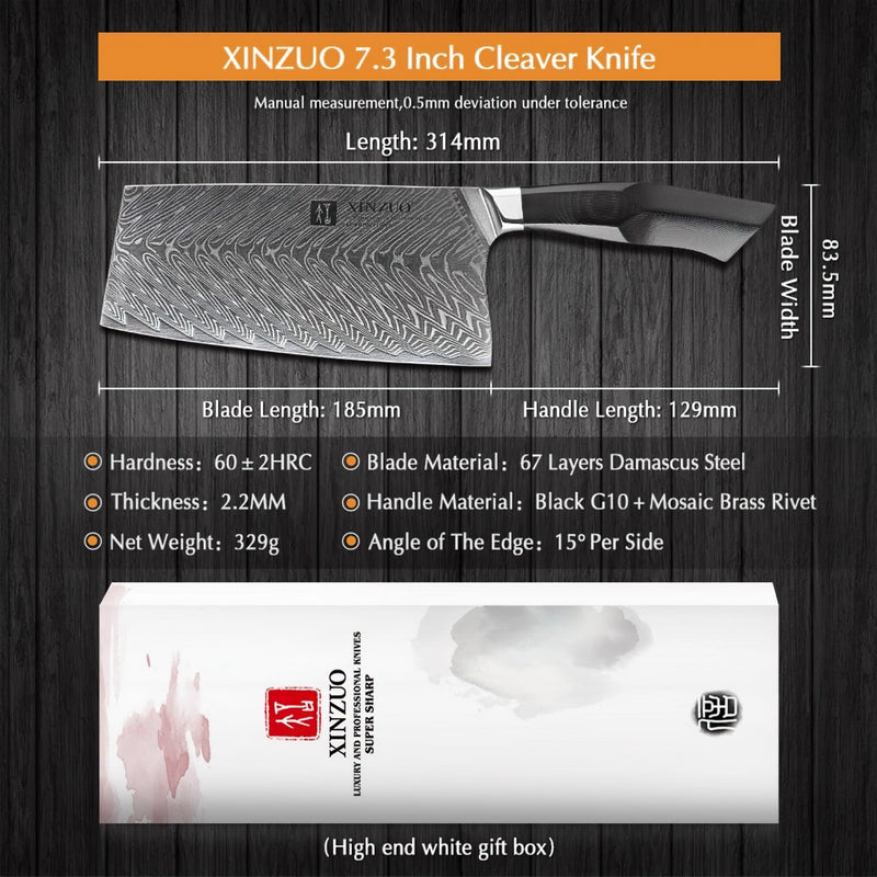 Professional Cleaver Knife Damascus Steel Feng Series