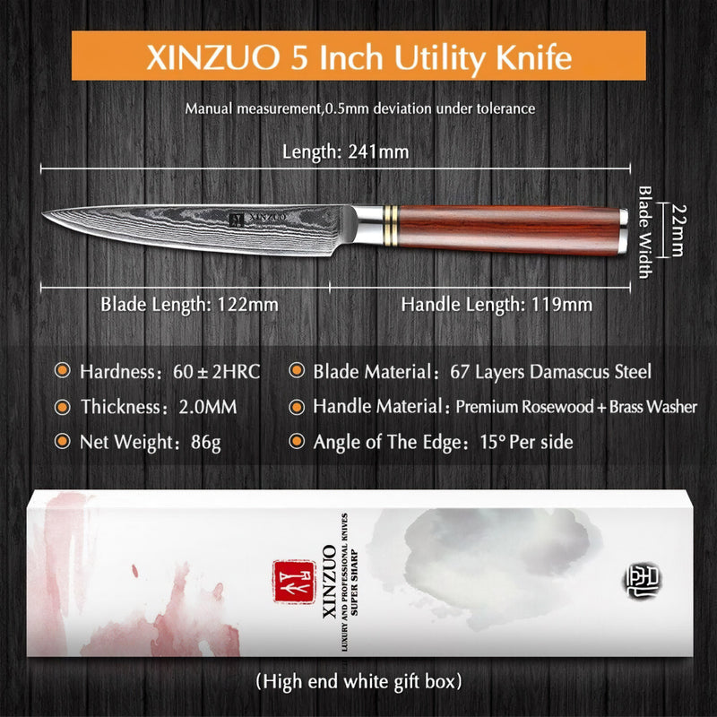 Xinzuo Professional Utility Knife Damascus Steel He Series