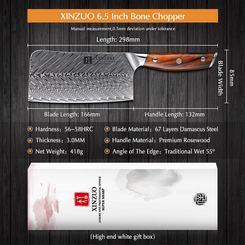 Xinzuo Professional Bone Chopper Knife Damascus Steel Yi Series