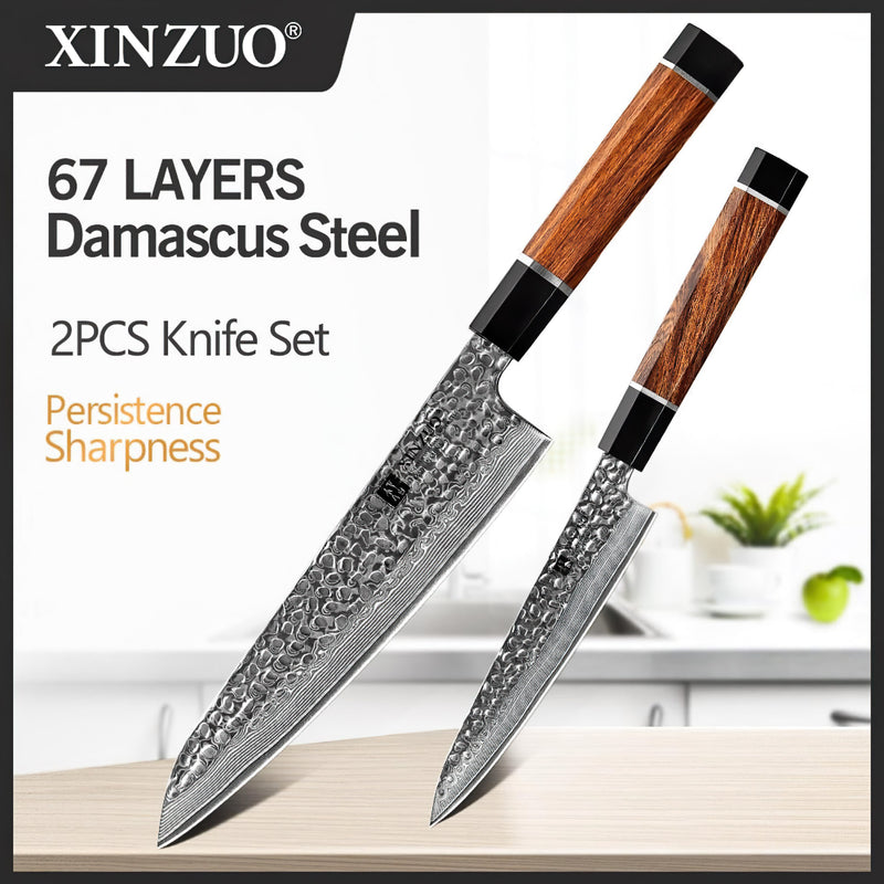 Xinzuo Professional Damascus Kitchen Knife Set 2 Pieces Stria Zhen Series