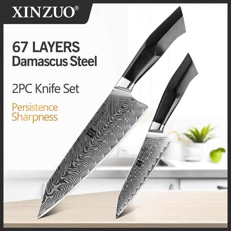 Xinzuo Professional Damascus Kitchen Knife Set 2 Pieces Feng Series