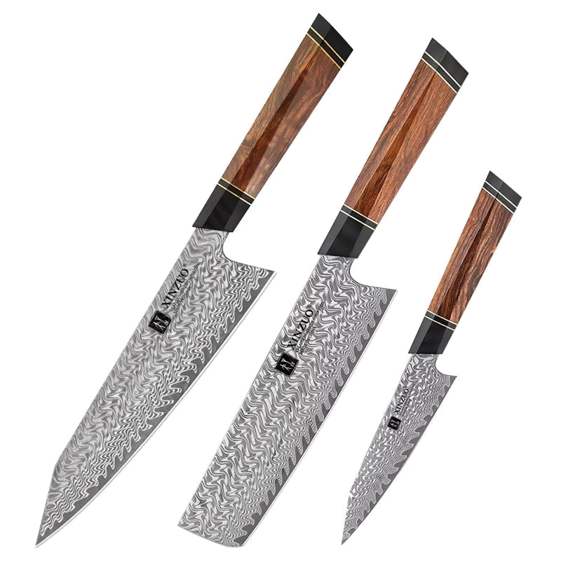 Xinzuo Professional Damascus Knife Set 3 Pieces Zhen Series 