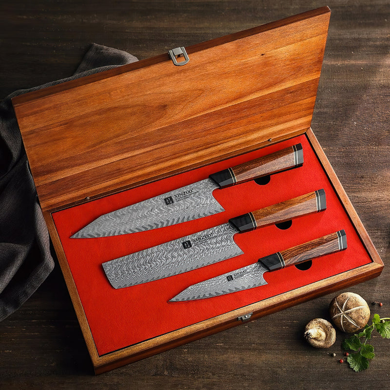 Xinzuo Professional Damascus Knife Set 3 Pieces Zhen Series 