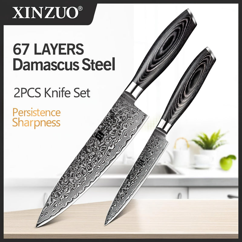 Xinzuo Professional Damascus Kitchen Knife Set 2 Pieces Ya Series