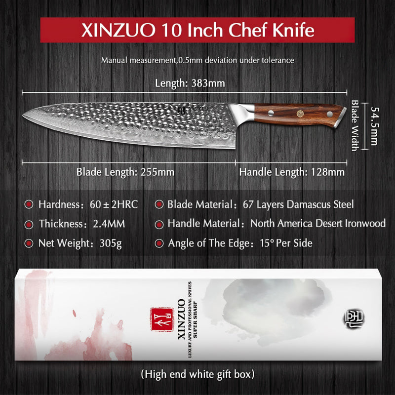 Xinzuo Professional Chef Knife Damascus Steel 10 inch Stria Yu Series