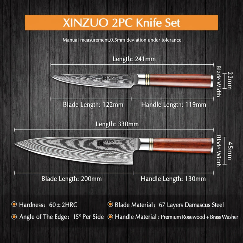 Xinzuo Professional Damascus Kitchen Knife Set 2 Pieces He Series