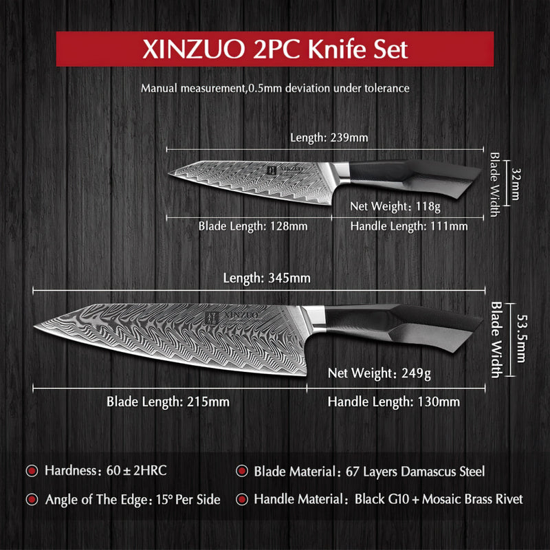 Xinzuo Professional Damascus Kitchen Knife Set 2 Pieces Feng Series