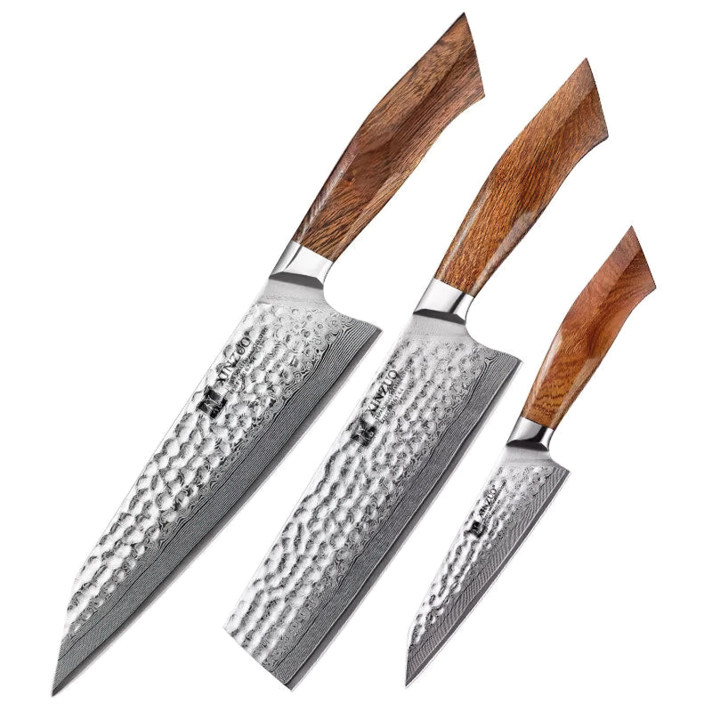 Xinzuo Professional Damascus Kitchen Knife Set 3 Pieces Stria Feng Series