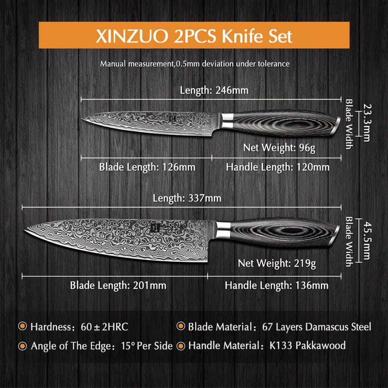 Xinzuo Professional Damascus Kitchen Knife Set 2 Pieces Ya Series