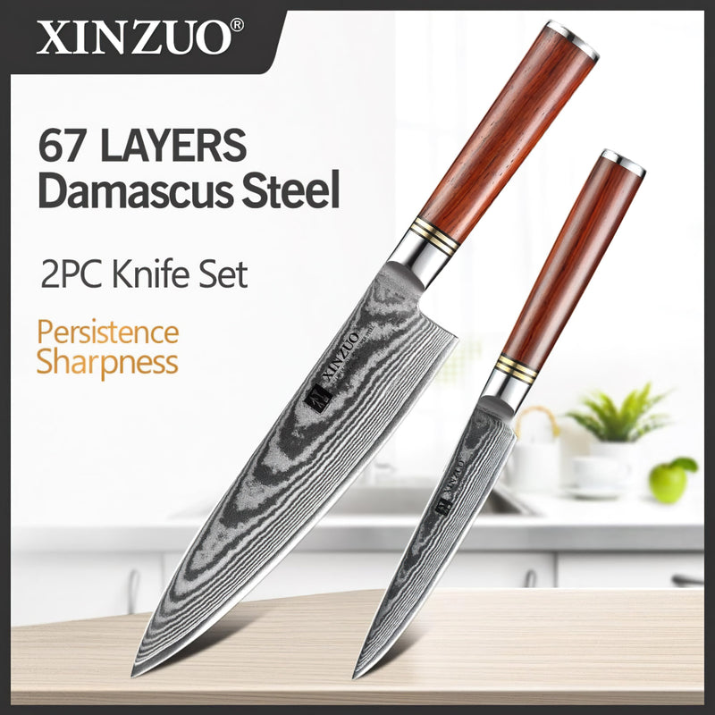 Xinzuo Professional Damascus Kitchen Knife Set 2 Pieces He Series