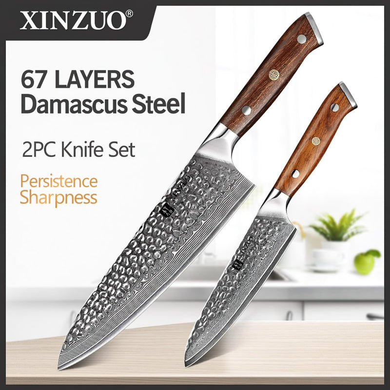 Xinzuo Professional Damascus Kitchen Knife Set 2 Pieces Stria Yu Series