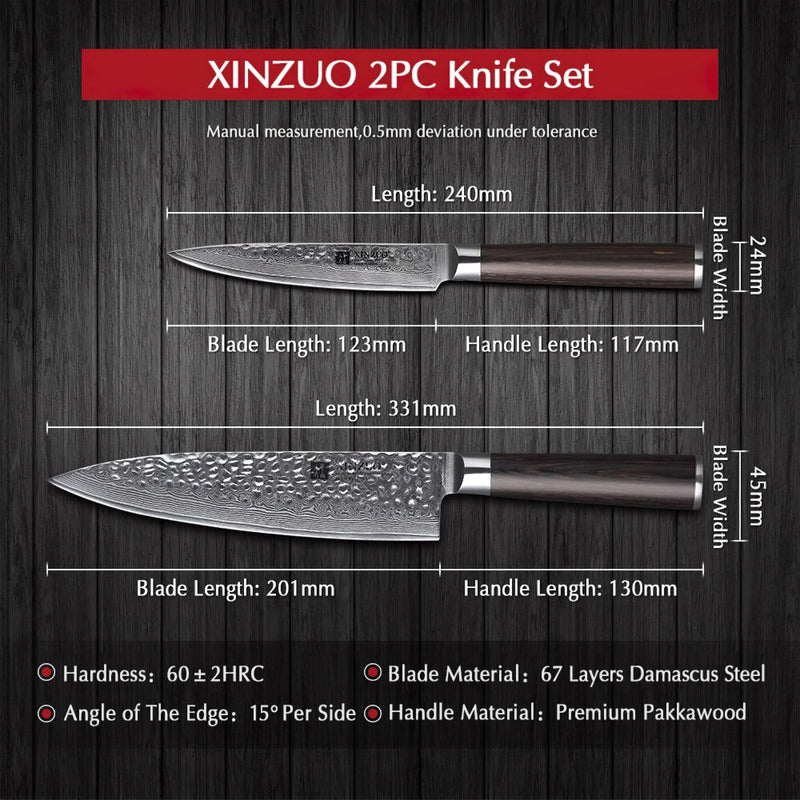 Xinzuo Professional Damascus Kitchen Knife Set 2 Pieces Stria He Series