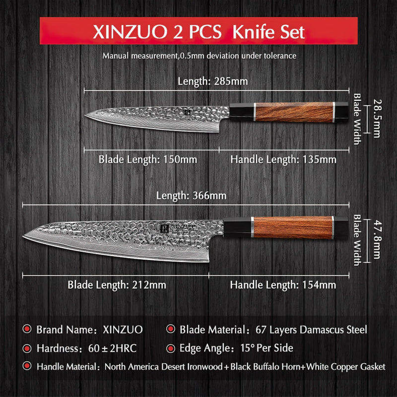 Xinzuo Professional Damascus Kitchen Knife Set 2 Pieces Stria Zhen Series