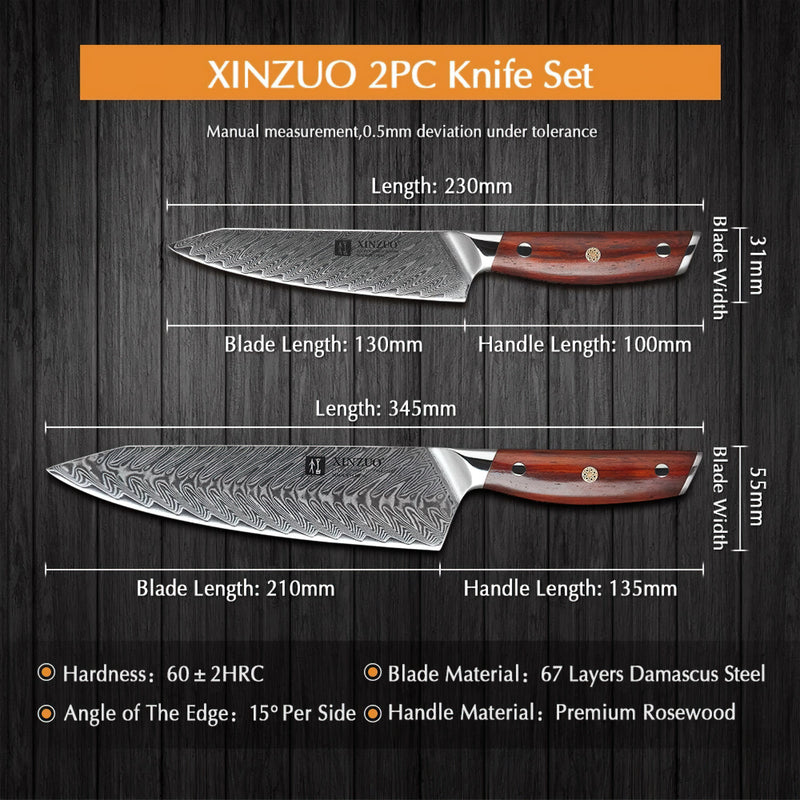 Xinzuo Professional Damascus Kitchen Knife Set 2 Pieces Yi Series