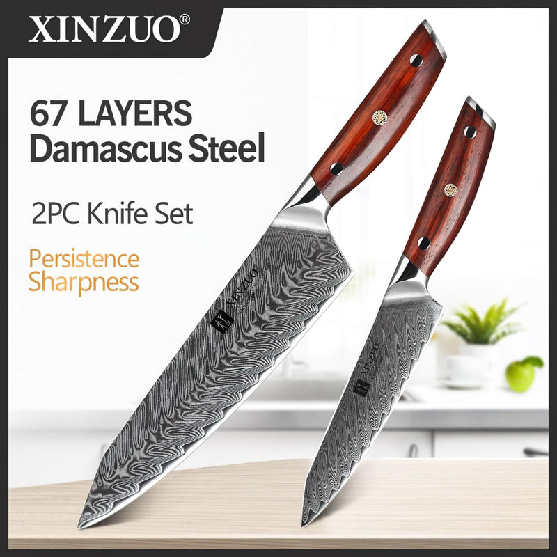 Xinzuo Professional Damascus Kitchen Knife Set 2 Pieces Yi Series