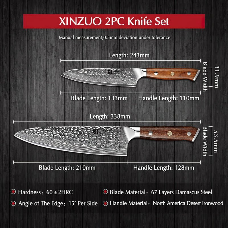 Xinzuo Professional Damascus Kitchen Knife Set 2 Pieces Stria Yu Series