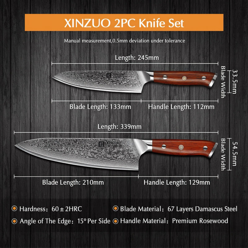 Professional Damascus Kitchen Knife Set 2 Pieces Yu Series