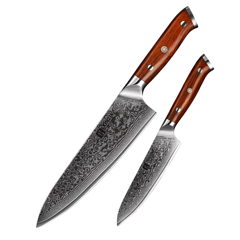 Professional Damascus Kitchen Knife Set 2 Pieces Yu Series